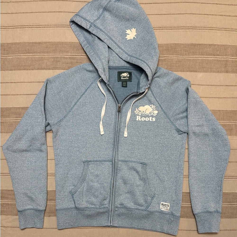 cozycore comfycore athleisure cozy sporty chic Roots Canada zip hoodie blue M